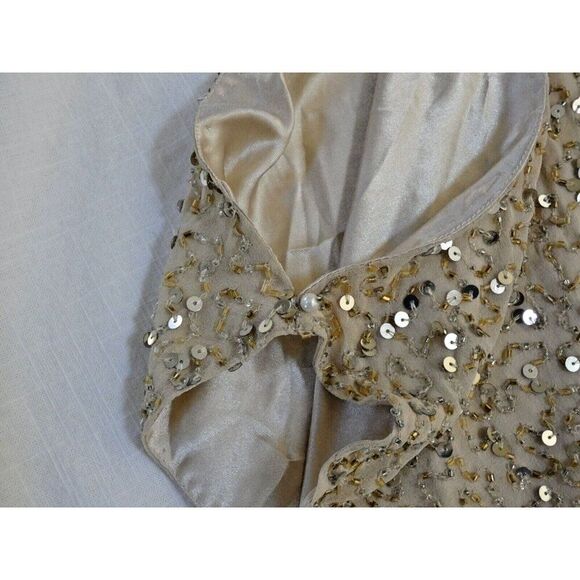Aidan Mattox Dress Women 4 gold Beaded Sequin Mini Embellished Cold Shoulder - Picture 7 of 16